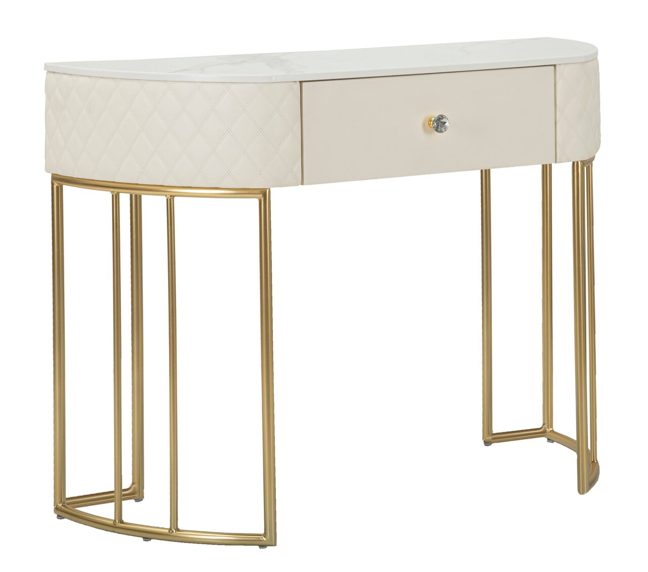 Consola Sharon, Mauro Ferretti, 100x40x75 cm, lemn de pin/MDF/metal, alb/auriu - imagine 7